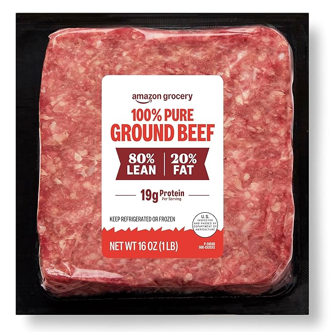 Amazon Grocery, Ground Beef, 80% Lean/20% Fat, 1 lb (Previously Fresh Brand, Packaging May Vary)