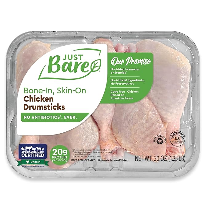 Just Bare® Natural Fresh Chicken Drumsticks | No Antibiotics Ever | Bone-In | 1.25 LB