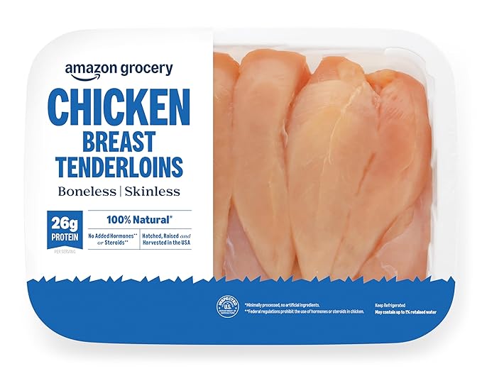 Amazon Grocery, Chicken Breast Tenderloins, Boneless Skinless, 100% Natural, Weight Varies