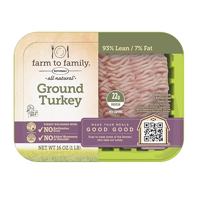 Farm to Family by Butterball, Fresh 93%/7% Lean Ground Turkey, No Antibiotics Ever, 1 lb