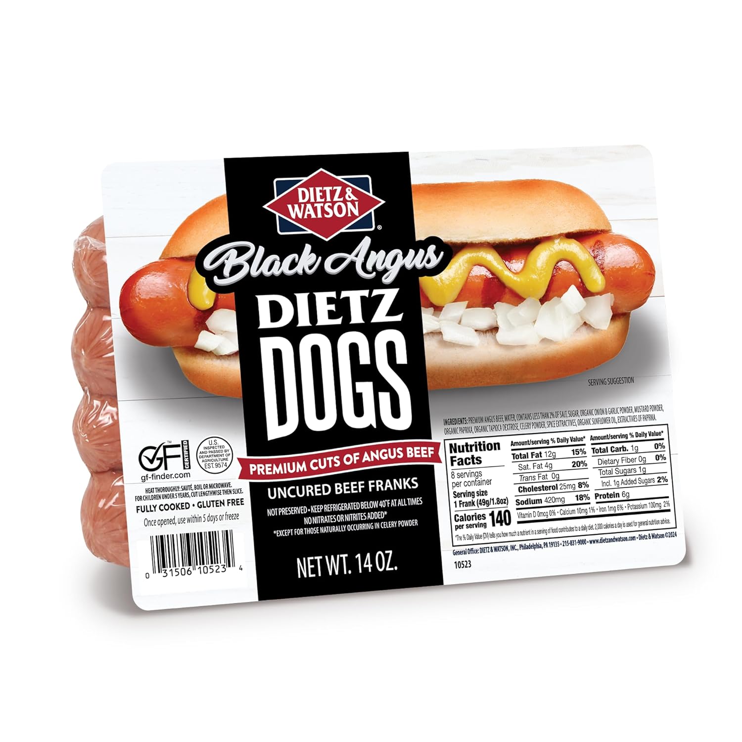 Dietz & Watson Black Angus Dietz Dogs, Uncured Beef Franks,14 oz